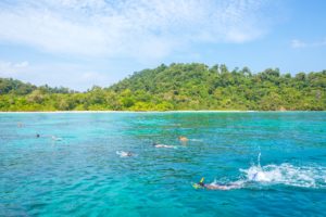 mask and snorkel diving on the beach